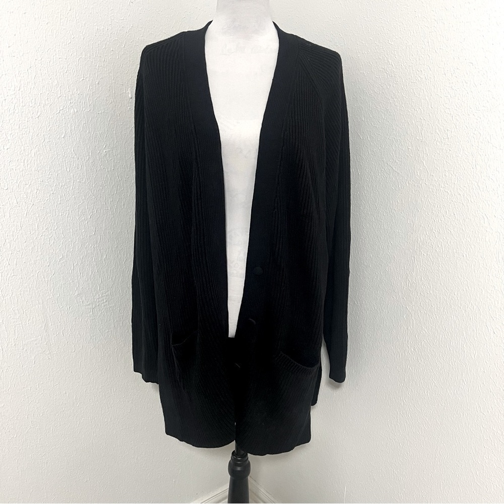 Vintage 1980's Yarnworks Women Black XL Cardigan Sweater Thick Missing 2 Buttons